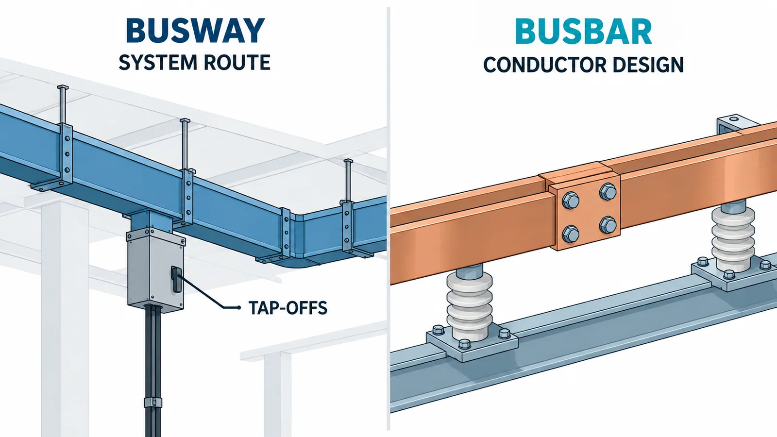 Balanced comparison of enclosed modular busway along a distribution route and open equipment-integrated busbars inside switchgear