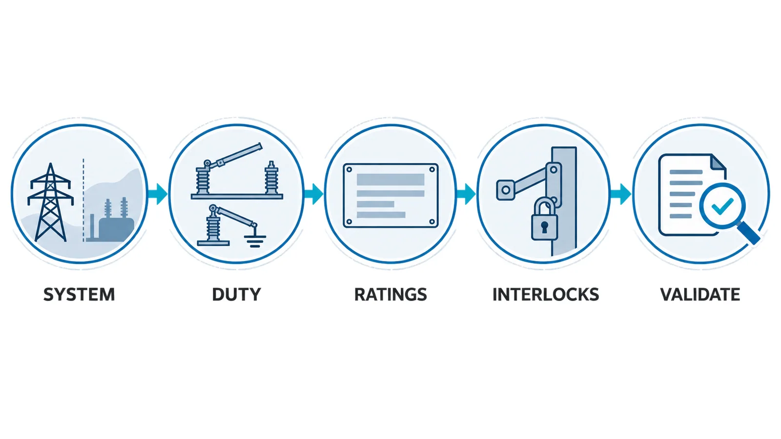 Conceptual duty map separating medium-voltage disconnector isolation from earthing-switch grounding and short-circuit making