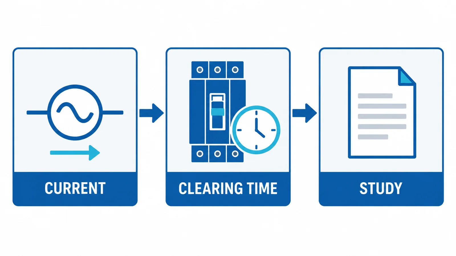 Conceptual causal chain from source and arcing current through protective-device clearing time to incident-energy study output